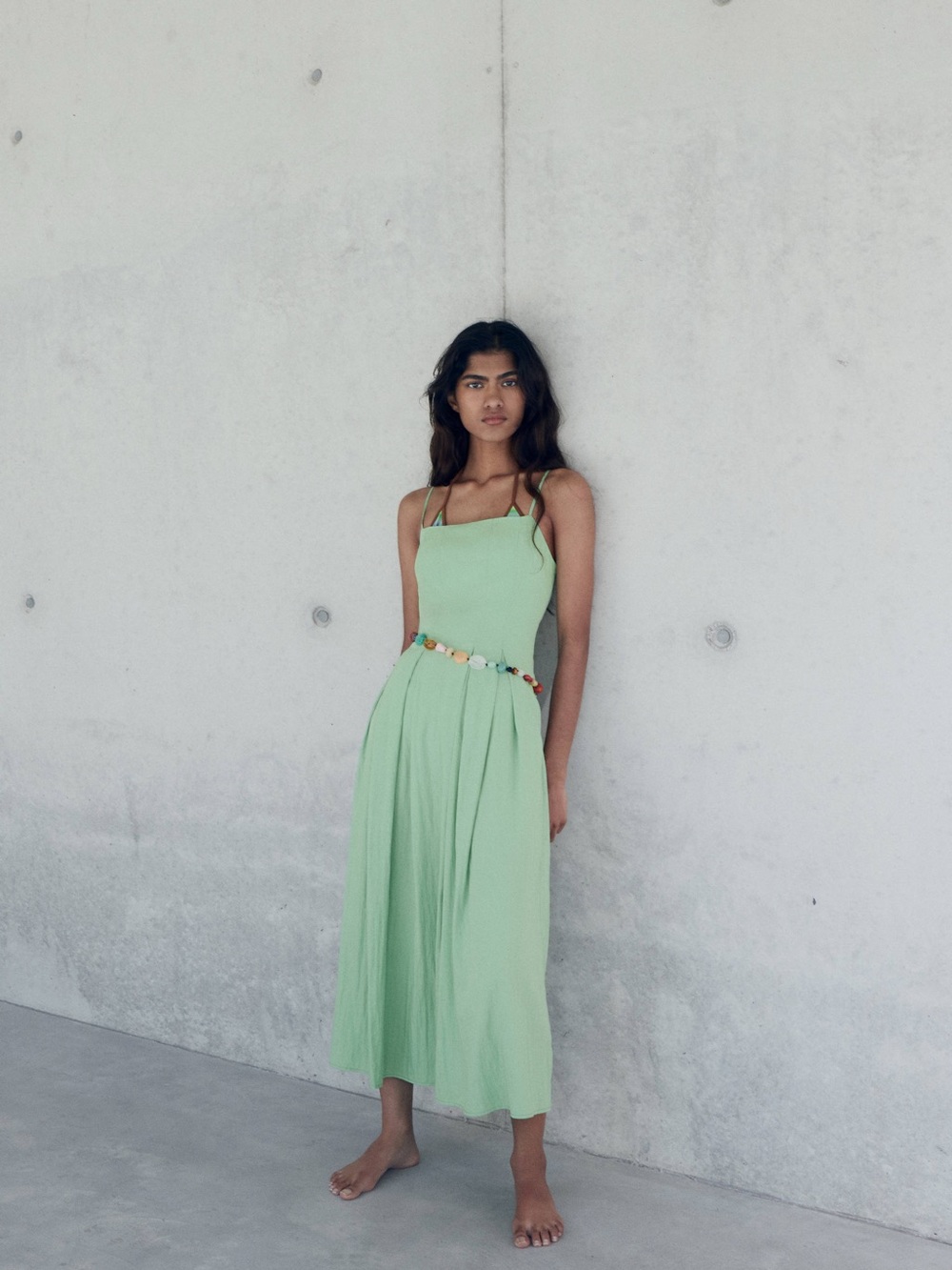 Mango Light Green Strappy Midi Dress - Picture 3 of 9